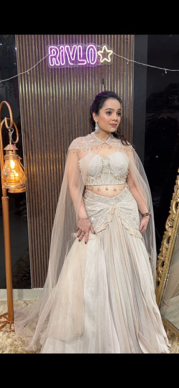 ✨ Elegant Champagne Pleated Lehenga Set AC14