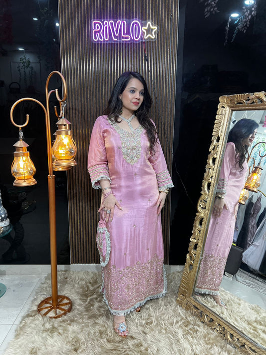Gulnaar Blush Feran with potli Rc488