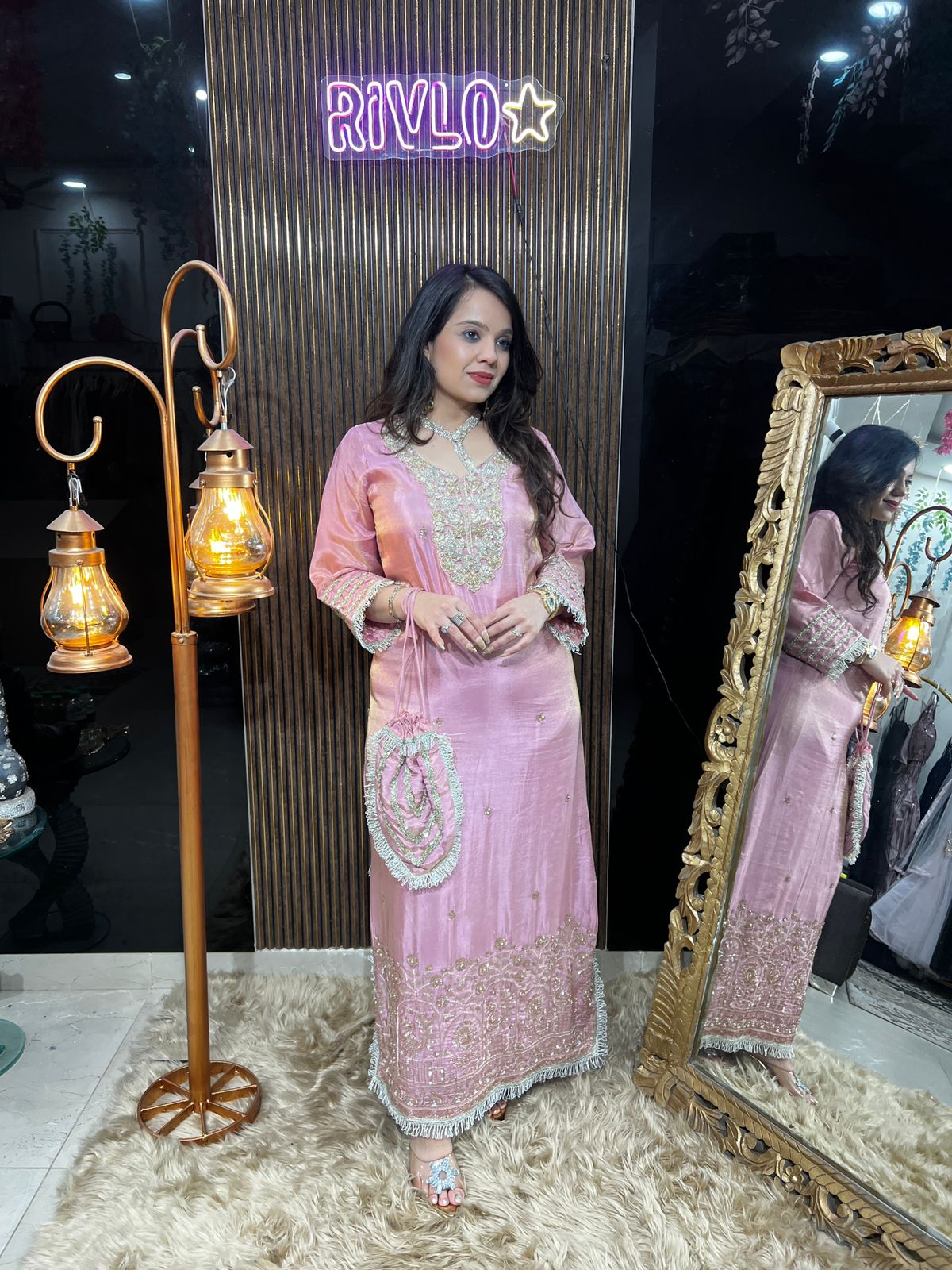 Gulnaar Blush Feran with potli Rc488