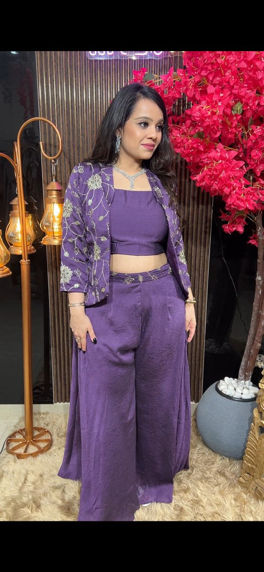 ✨ Champagne Ivory And Purple Co-ord Set with Embroidered Jacket ✨ RC511