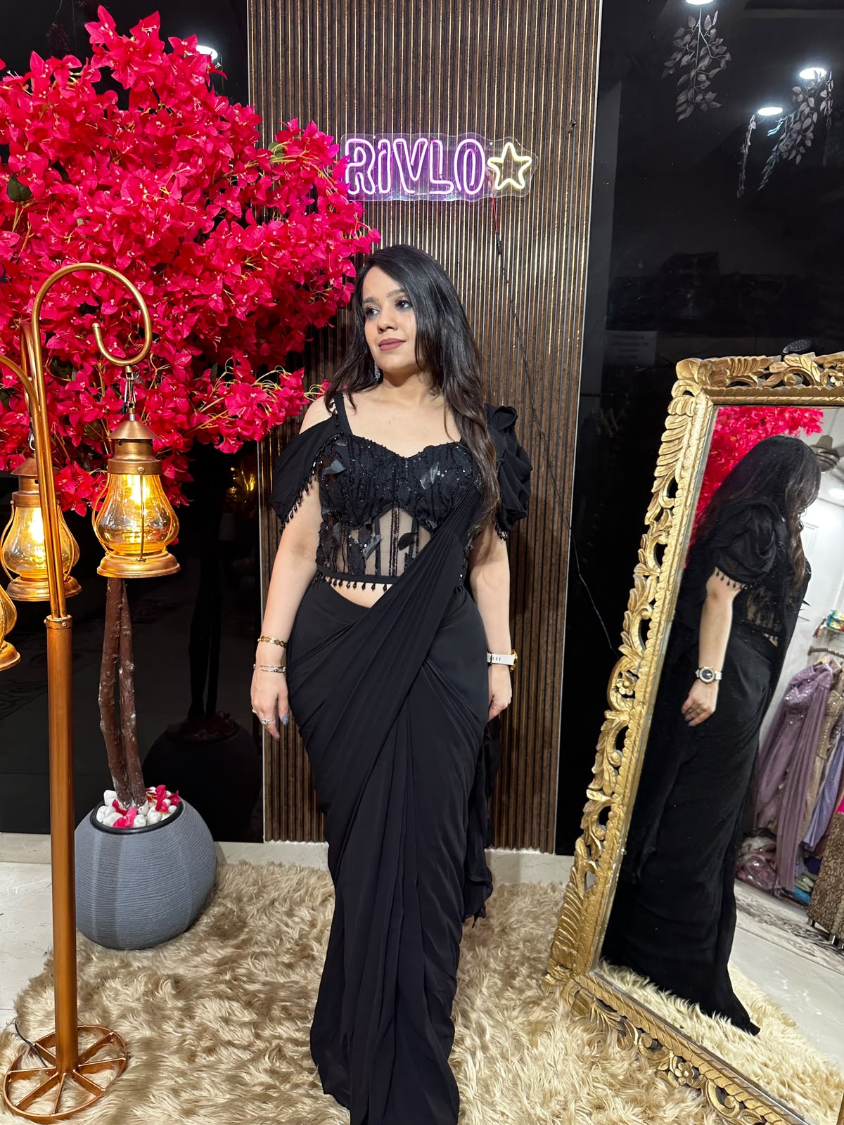 Midnight Sapphire & Black Ruffle Saree RC581