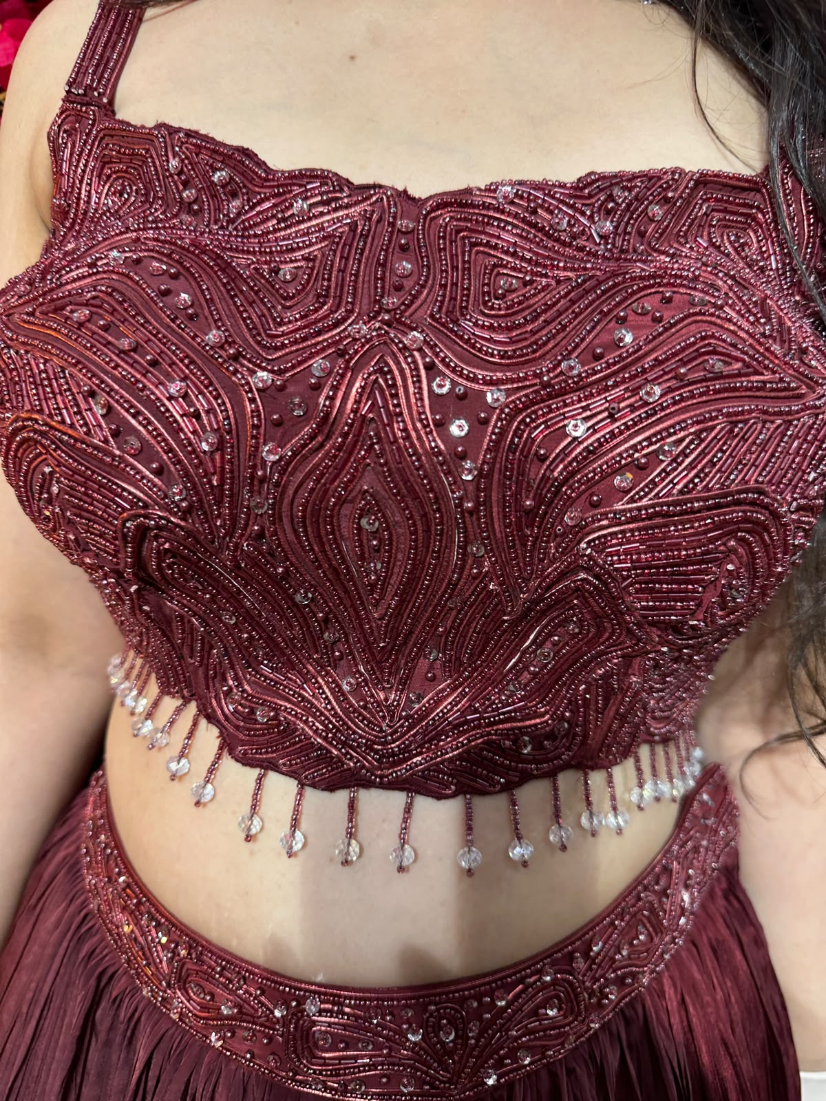 Ruby Red Gold Cape Lehenga Set AC86