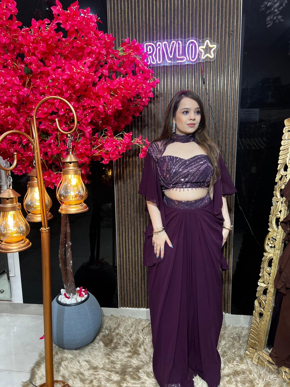 Coco,Blue,Wine & Black Beautiful Sequence Indo Western RC585