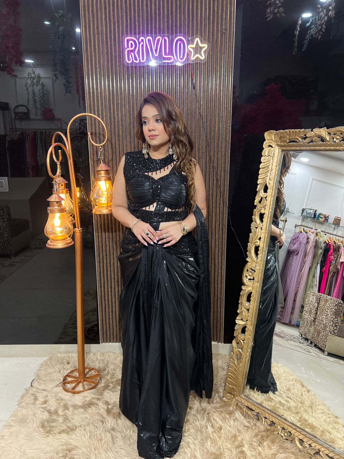 Silver and Black Gunmetal Glam Drape Set RC633