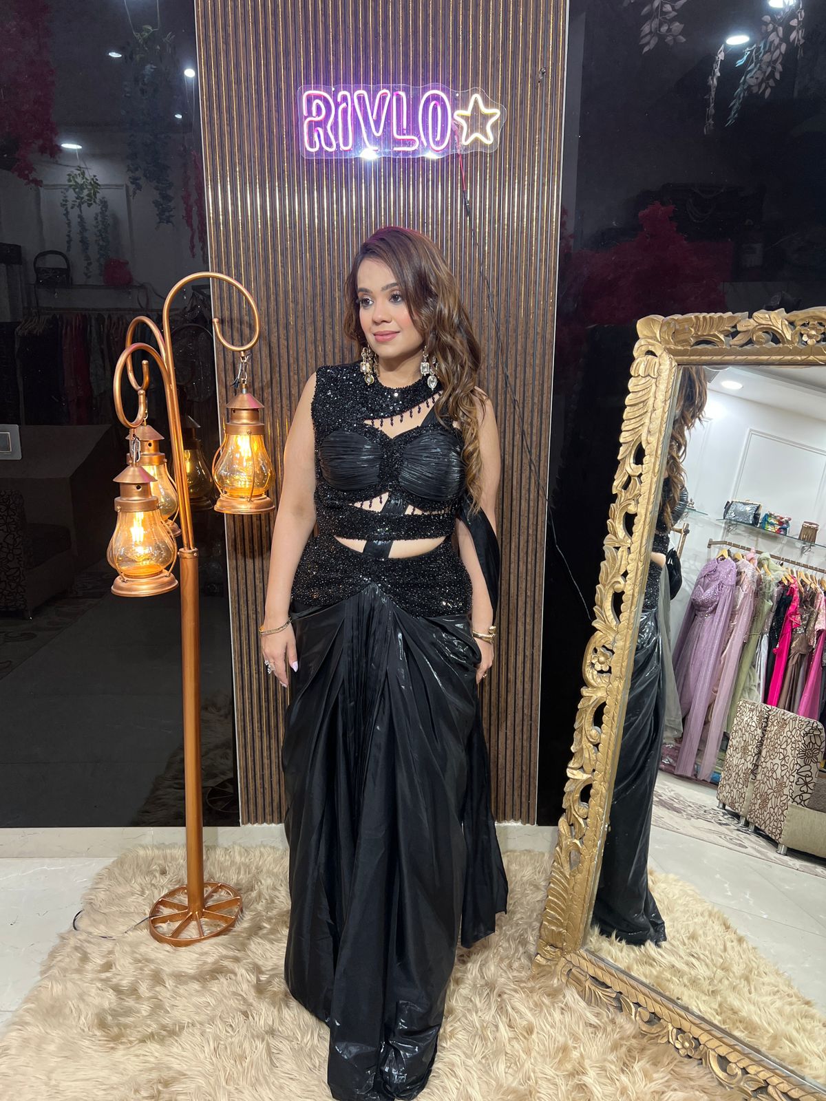 Silver and Black Gunmetal Glam Drape Set RC633