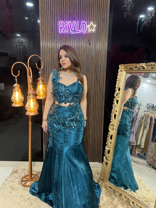 Teal Embellished Mermaid Drape Set RC663