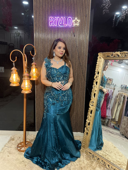 Teal Embellished Mermaid Drape Set RC663
