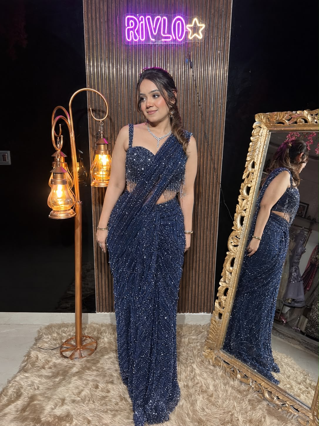 Ivory ,Choco, Blue, Purple Éclat Heavy Embellished Saree AC134