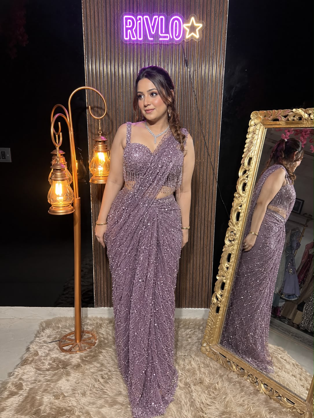 Ivory ,Choco, Blue, Purple Éclat Heavy Embellished Saree AC134