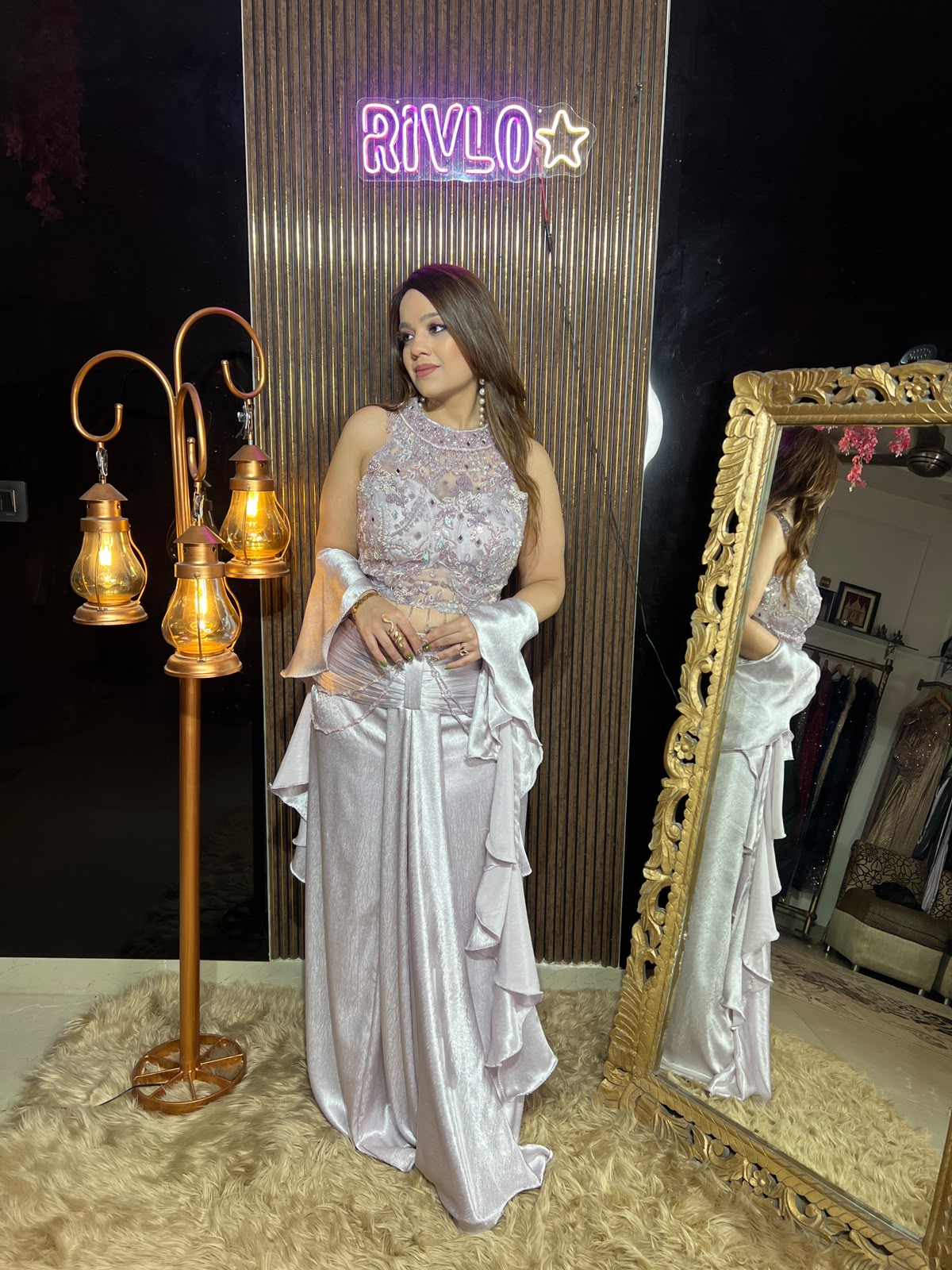 Ice Blue & Pink Embellished 3-Piece Indo-Western Set RC681